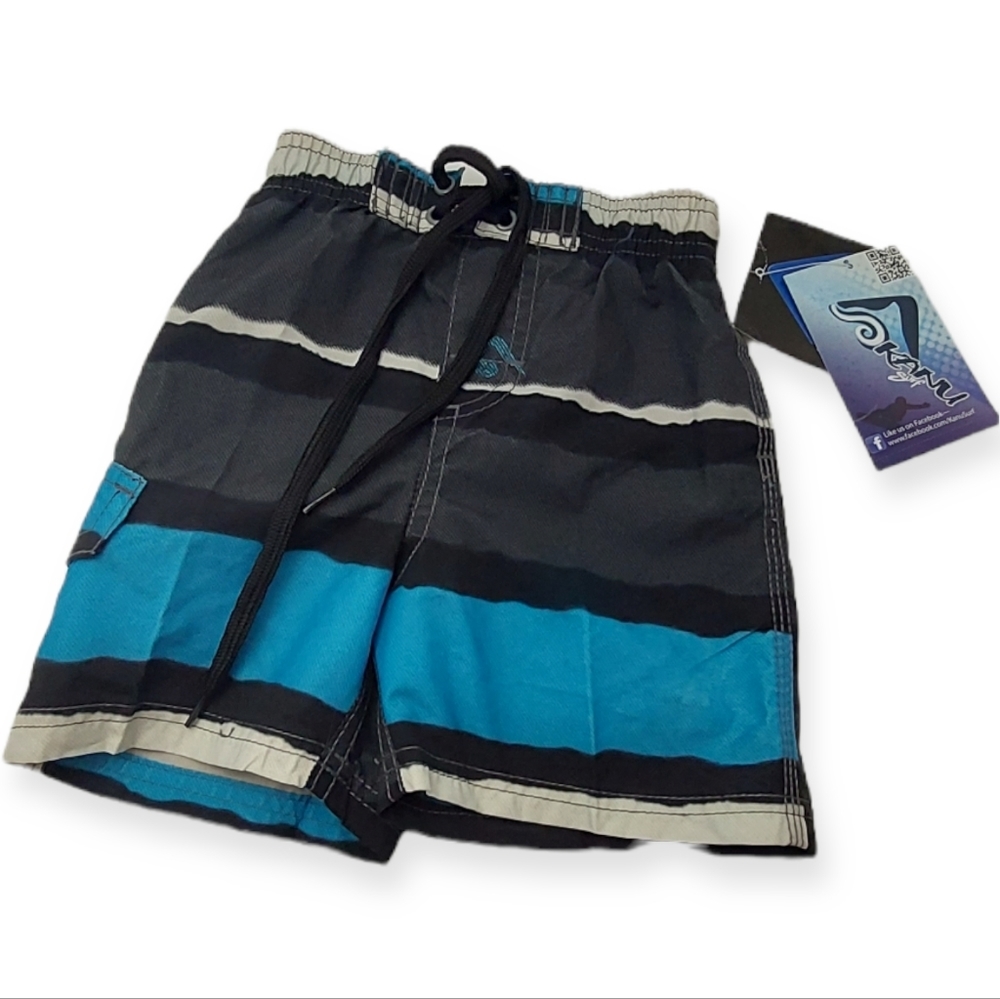 Kanu Surf Toddler Boy's Size 3T Swim Trunks Blue White Tie Mesh Lining